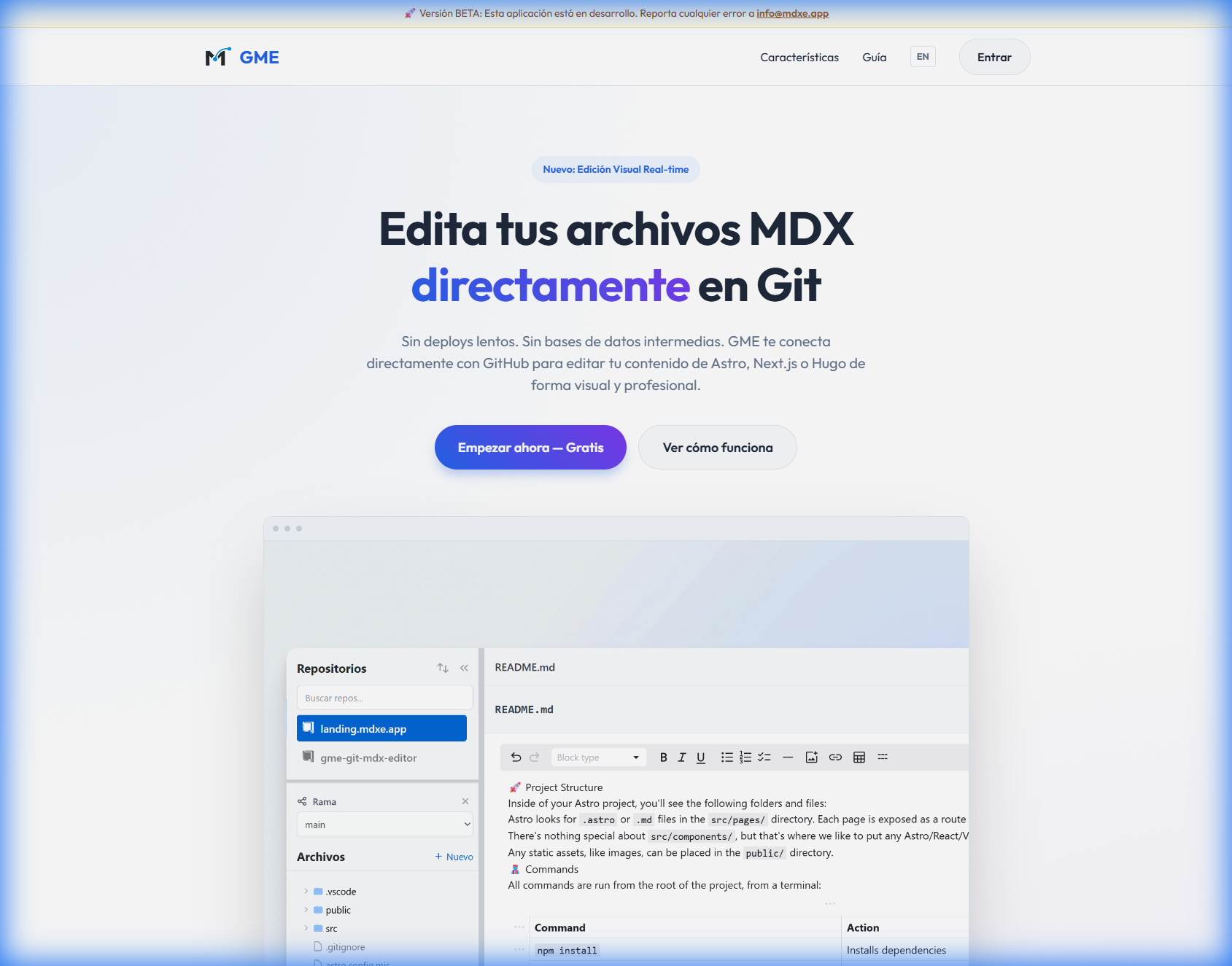 Captura del proyecto MDXEditor / GME